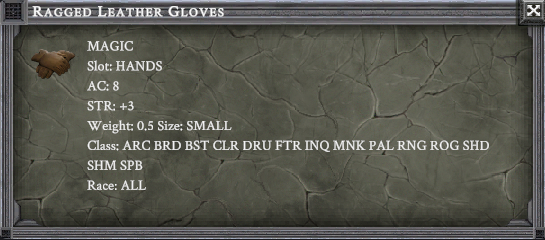 FRAGGED LEATHER GEOVES rime item card